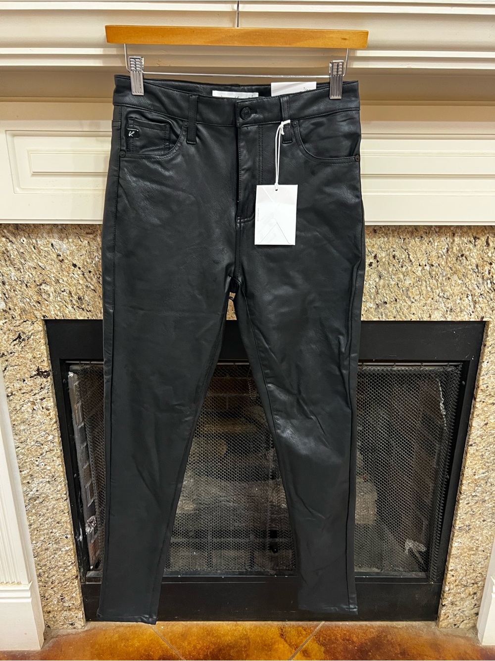 NWT Women's Black Pleather Kancan High Rise Super Skinny Pants 7/27